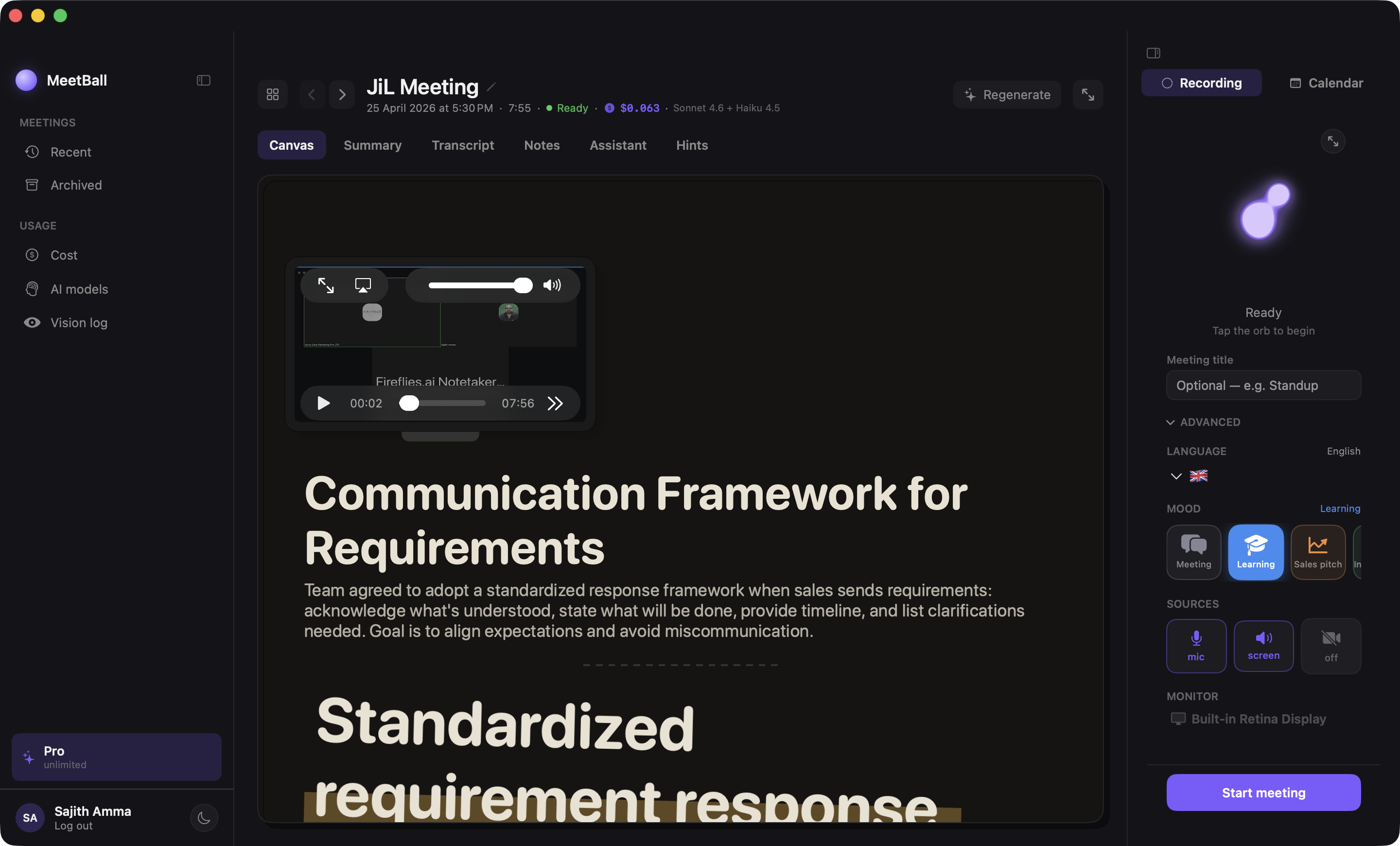 Meetball live meeting canvas